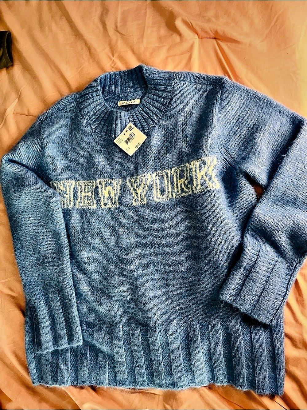 American Eagle AE Festive Feels Sweater Blue Crewneck XS